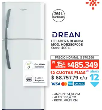 Carrefour DREAN HELADERA BLANCA MOD. HDR280FOOB oferta