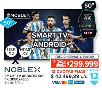 Carrefour NOBLEX SMART TV ANDROID 50" 4K DK50X7500 oferta