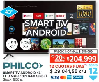 Carrefour PHILCO SMART TV ANDROID 43" FHD MOD. 91PLD43FS23CH oferta
