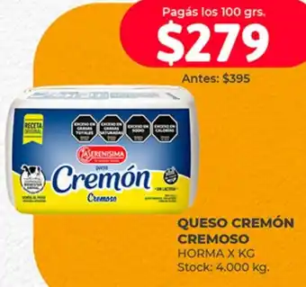 Supermercados Tadicor QUESO CREMÓN CREMOSO HORMA X KG oferta