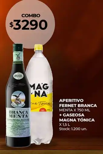 Supermercados Tadicor APERITIVO FERNET BRANCA MENTA X 750 ML + GASEOSA MAGNA TÓNICA X 1,5 L oferta