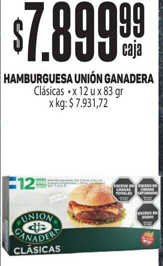 Makro HAMBURGUESA UNIÓN GANADERA Clásicas x 12 u x 83 gr oferta