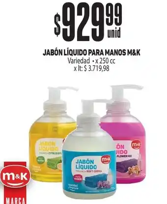 Makro JABÓN LÍQUIDO PARA MANOS M&K Variedad x 250 cc oferta