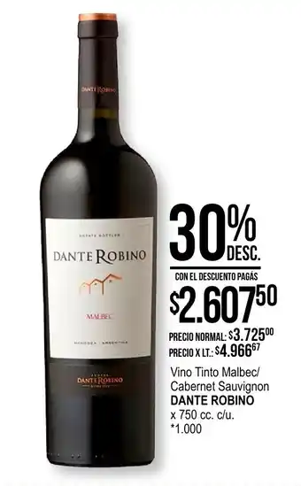 La Anonima Vino Tinto Malbec/ Cabernet Sauvignon DANTE ROBINO x 750 cc. c/u. oferta