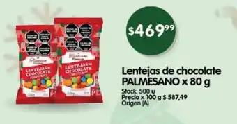 Supermercados Buenos Días Lentejas de chocolate PALMESANO x 80 g oferta