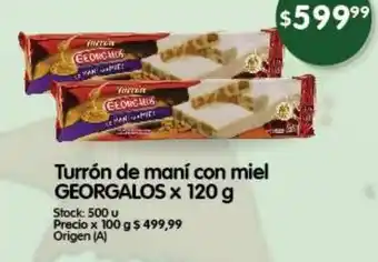 Supermercados Buenos Días Turrón de maní con miel GEORGALOS x 120 g oferta