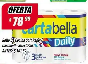 Supermercados Comodin Rollo De Cocina Soft Paper-Cartabella 3Ux40Pañ oferta