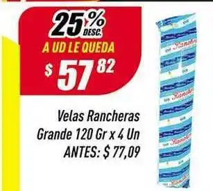 Supermercados Comodin Velas Rancheras Grande 120 Gr X 4 Un oferta