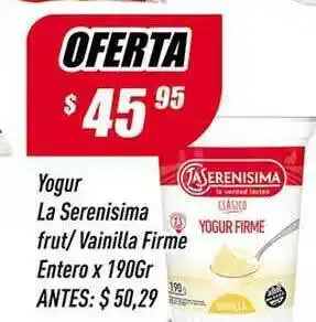 Supermercados Comodin Yogur La Serenisima Frut-Vainilla Firme Entero X 190Gr oferta