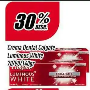 Supermercados Comodin Crema Dental Colgate Luminous White 70-90-140Gr 30% Desc. oferta