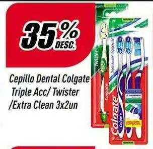 Supermercados Comodin Cepillo Dental Colgate Triple Acc- Twister -Extra Clean 3x2un 35% Desc. oferta