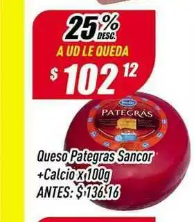 Supermercados Comodin Queso Pategras Sancor + Calcio X 100g oferta