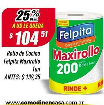 Supermercados Comodin Rollo De Cocina Felpita Maxirollo 1un oferta