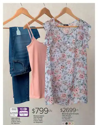 Carrefour Jean Skinny, Remera Básica Con Bretekes O Blusa De Gasa Floreada oferta