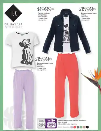 Carrefour Camisa De Jean Manga Larga, Remera Manga Corta Mickey, Remera Manga Corta Simba O Palazzo Amplio Con Elástico En Cintura oferta