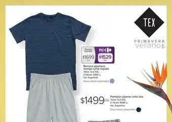 Carrefour Remera Pijamera Manga Corta Rayada O Pantalon Pijama Corto Liso oferta