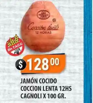 Supermercados Mayor Jamón Cocido Coccion Lenta 12hs Cagnoli X 100 Gr. oferta
