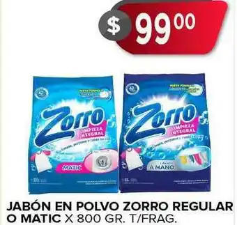 Supermercados Mayor Jabón En Polvo Zorro Regular O Matic X 800 Gr. T-frag. oferta