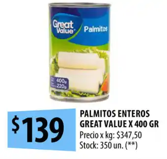 Punto Mayorista Palmitos Enteros Great Value x 400 gr oferta