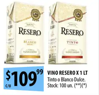 Punto Mayorista Resero Vino x 1 lt Tinto o Blanco Dulce oferta