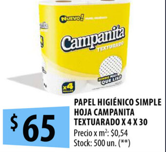 Punto Mayorista Campanita Papel Higiénico Simple Hoja Texturado x 4 x 30 oferta
