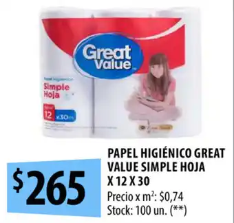 Punto Mayorista Papel Higiénico Great Value Simple Hoja x 12 x 30 oferta