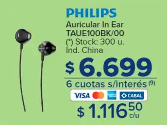 Carrefour PHILIPS Auricular In Ear TAUE100BK/00 oferta