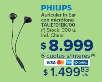 Carrefour PHILIPS Auricular In Ear con micrófono TAUE101BK/00 oferta