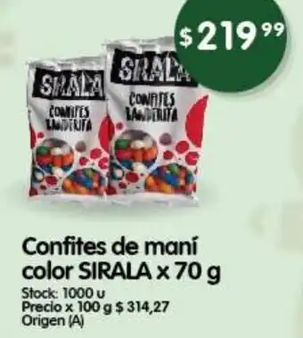 Supermercados Buenos Días Confites de maní color SIRALA x 70 g oferta