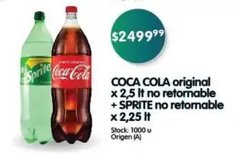 Supermercados Buenos Días COCA-COLA original x 2,5 It no retornable + SPRITE no retornable x 2,25 It oferta
