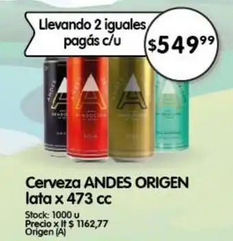 Supermercados Buenos Días Cerveza ANDES ORIGEN lata x 473 cc oferta