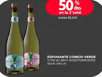Supermercados Tadicor ESPUMANTE CONEJO VERDE X 750 ML BRUT ROSE/TORRONTÉS oferta