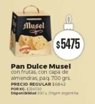 Supermercados Vea Pan Dulce Musel con frutas, con capa de almendras, paq, 700 grs. oferta