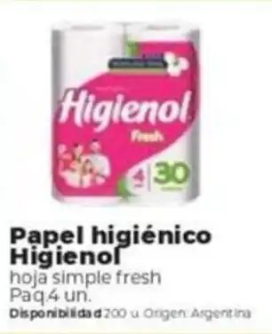 Supermercados Vea Papel higiénico Higienol hoja simple fresh Paq 4 un. oferta