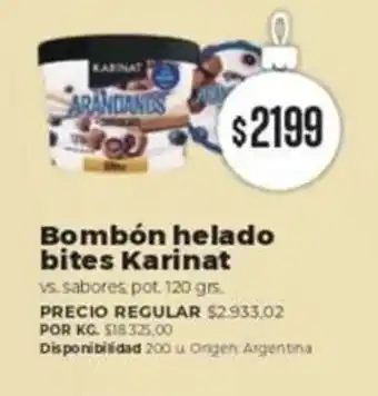 Supermercados Vea Bombón helado bites Karinat vs sabores pot. 120 grs. oferta