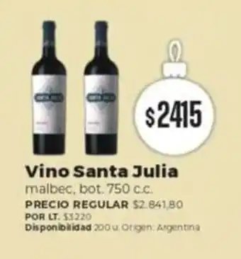 Supermercados Vea Vino Santa Julia malbec, bot. 750 cc. oferta
