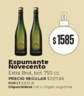 Supermercados Vea Espumante Novecento Extra Brut, bot, 750 cc. oferta
