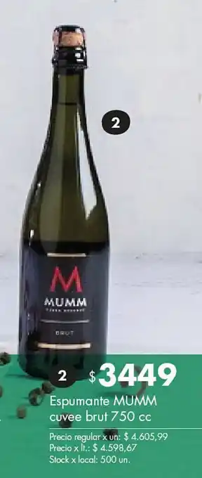 Disco Espumante MUMM cuvee brut 750 cc oferta