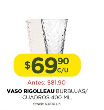 Super MAMI Vaso Rigolleau Burbujas/Cuadros 400ml oferta