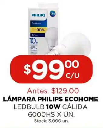 Super MAMI Lámpara Philips Ecohome Ledbulb 10W Cálida 6000hs x un oferta