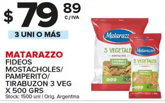 Carrefour Maxi Matarazzo Fideos Mostacholes/Pamperito/Tirabuzon 3 veg x 500grs oferta