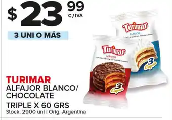 Carrefour Maxi Turimar Alfajor Blanco/Chocolate Triple x 60grs oferta