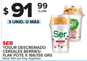 Carrefour Maxi Ser Yogur descremado Cereales Berries/ Flak Pote x 166grs oferta