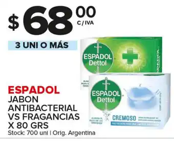 Carrefour Maxi Espadol Jabon Antibacterial Vs Fragancias x 80grs oferta