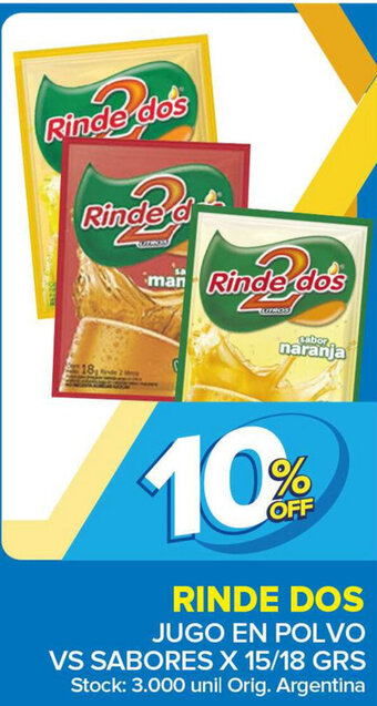 Carrefour Maxi Rinde Dos Jugo En Polvo Vs Sabores x 15/18grs oferta