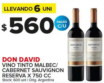 Carrefour Maxi Don David Vino Tinto Malbec/Cabernet Sauvignon Reserva x 750cc oferta