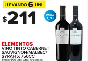 Carrefour Maxi Elementos Vino TInto cabernet sauvignon/malbec Syrah x 750cc oferta