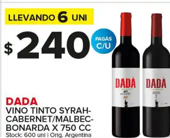 Carrefour Maxi Dada Vino Tinto Syrah Cabernet/Malbec Bonarda x 750cc oferta