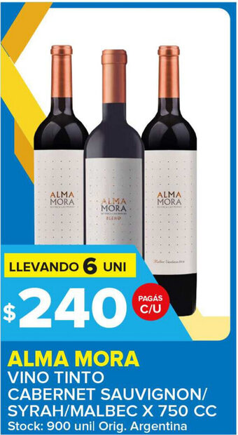 Carrefour Maxi Alma Mora Vino Tinto Cabernet Sauvignon Syrah/Malbec x 750cc oferta