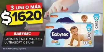 Carrefour Maxi BABYSEC PANALES TALLE M/G/XXG ULTRASOFT X 8 UNI oferta